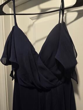 NWOT Watters & Watters Navy Chiffon Ruffle Maxi Bridesmaid Formal Evening Gown